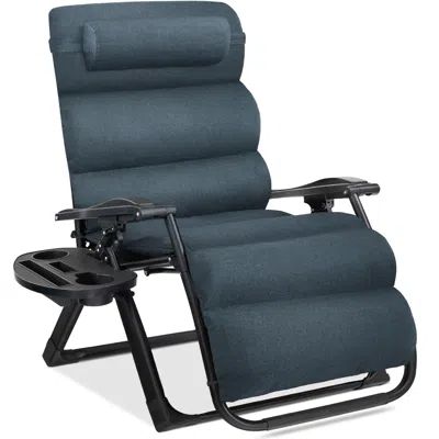 Best Choice Products Oversized Zero Gravity Chair, Folding Recliner W/ Removable Cushion, Side Tray In Blue