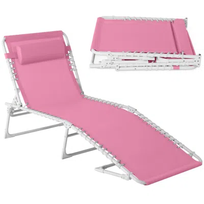 Best Choice Products Patio Chaise Lounge Chair, Outdoor Portable Adjustable Pool Recliner W/ Pillow - Carnation/white In Blue