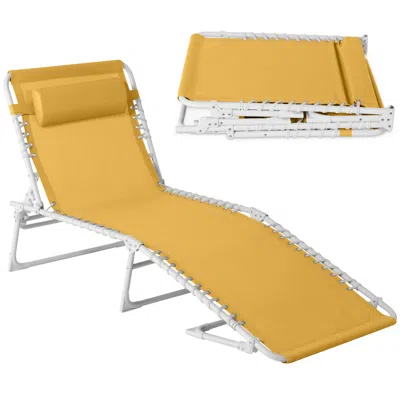 Best Choice Products Patio Chaise Lounge Chair, Outdoor Portable Adjustable Pool Recliner W/ Pillow - Marigold/white
