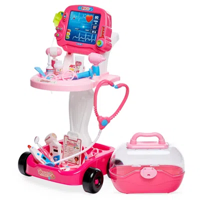 Best Choice Products Play Doctor Kit For Kids, Pretend Medical Station Set With Carrying Case, Mobile Cart In Pink