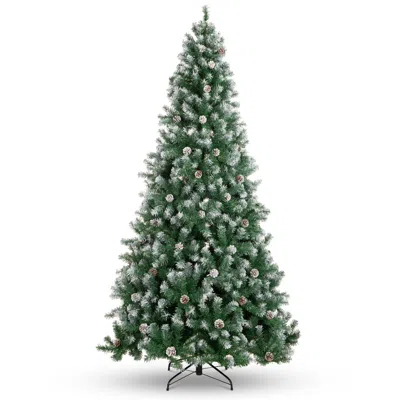 Best Choice Products Pre-decorated Holiday Christmas Pine Tree W/ Branch Tips, Partially Flocked, Metal Base In Green