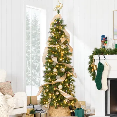 Best Choice Products Pre-lit Artificial Scotch Pine Pencil Christmas Tree W/ Led Lights Metal Stand In Gray