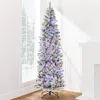 Best Choice Products Pre-lit Artificial Snow Flocked Pencil Christmas Tree Decoration W/ Multicolor Lights