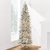 Best Choice Products Pre-lit Artificial Snow Flocked Pencil Christmas Tree Holiday Decoration