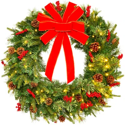 Best Choice Products Pre-lit Battery Powered Christmas Wreath Decoration W/ Pvc Tips, Ribbons In Orange
