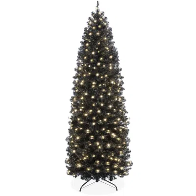 Best Choice Products Pre-lit Black Artificial Christmas Tree, Holiday Pencil Tree W/ Metal Base In Gray