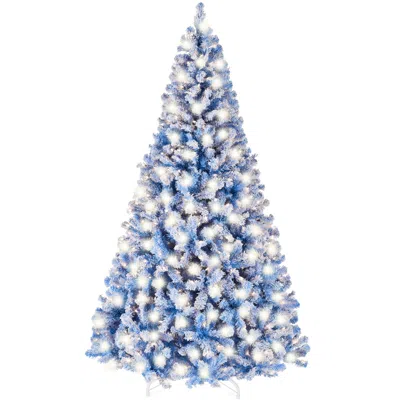 Best Choice Products Pre-lit Blue Christmas Pine Tree W/ Flocked Branches, Warm-white Lights