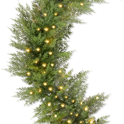 Best Choice Products Pre-lit Cedar Cypress Christmas Garland W/ Twinkling Leds, Realistic Indoor Holiday Decor For Door,  In Green