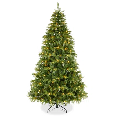 Best Choice Products Pre-lit Cedar Cypress Christmas Tree W/twinkling Lights, Lighted Artificial Holiday Décor, White & M In Green