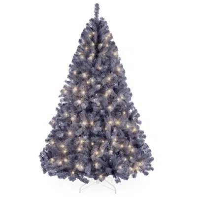 Best Choice Products Pre-lit Charcoal Gray Christmas Tree, Artificial Full Holiday Decoration W/ Incandescent Lights In Pattern