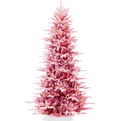Best Choice Products Pre-lit Flocked Artificial Aspen Noble Fir Christmas Tree W/ Branch Tips, Led Lights - Pink