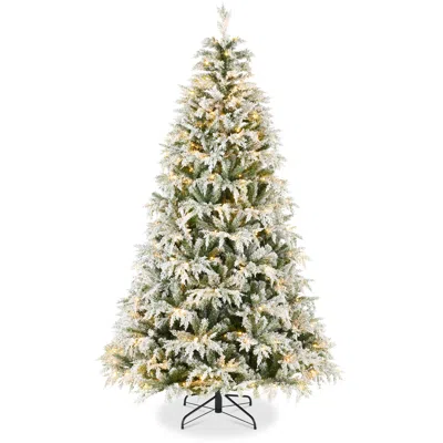 Best Choice Products Pre-lit Flocked Cedar Cypress Christmas Tree W/twinkling Lights, Artificial Holiday Décor, White & M In Green