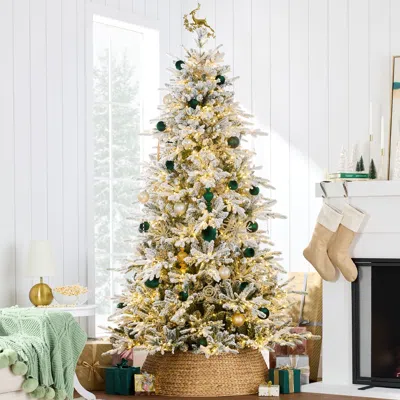 Best Choice Products Pre-lit Flocked Full Aspen Noble Fir Christmas Tree W/ 2-in-1 Twinkling Micro Led Lights
