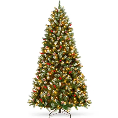 Best Choice Products Pre-lit Frosted Christmas Tree, Twinkling Leds, Pinecones, Berries, Metal Base