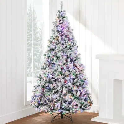 Best Choice Products Pre-lit Holiday Christmas Pine Tree W/ Flocked Branches, Warm-white & Multicolored Lights