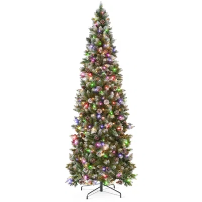 Best Choice Products Pre-lit Partially Flocked Pencil Christmas Tree W/ 2-in-1 Multicolor Lights In Green