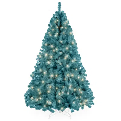 Best Choice Products Pre-lit Peacock Blue Christmas Tree, Artificial Full Holiday Decoration W/ Incandescent Lights In Pattern