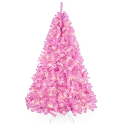 Best Choice Products Pre-lit Pink Christmas Tree, Artificial Full Holiday Decoration W/ Branch Tips, Incandescent Lights In Pattern