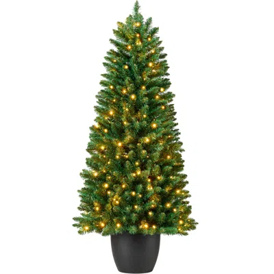 BEST CHOICE PRODUCTS PRE-LIT POTTED CHRISTMAS TREE, CLASSIC ARTIFICIAL HOLIDAY DÉCOR, W/ TWINKLING WHITE LEDS