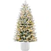 Best Choice Products Pre-lit Potted Flocked Christmas Tree, Realistic Artificial Décor, W/ Twinkling White & Multi Leds