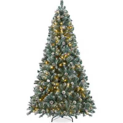 Best Choice Products Pre-lit Pre-decorated Holiday Christmas Pine Tree W/ Flocked Tips, Lights, Base - Blue Spruce In Green