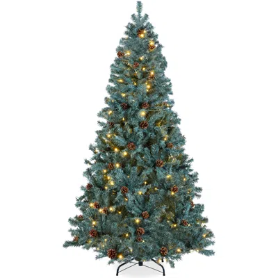 Best Choice Products Pre-lit Pre-decorated Holiday Christmas Pine Tree W/ Lights, Base - Blue Spruce In Green
