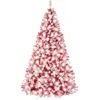 Best Choice Products Pre-lit Red Christmas Pine Tree W/ Flocked Branches, Warm-white Lights