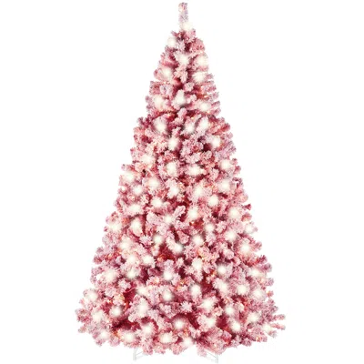 Best Choice Products Pre-lit Red Christmas Pine Tree W/ Flocked Branches, Warm-white Lights In Pink