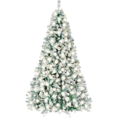 Best Choice Products Pre-lit Sage Green Christmas Pine Tree W/ Flocked Branches, Warm-white Lights