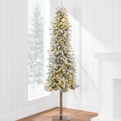 Best Choice Products Pre-lit Snow Flocked Pencil Alpine Christmas Tree Holiday Decoration W/ Led Lights, Stand In Green