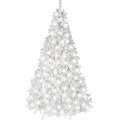 Best Choice Products Pre-lit White Christmas Pine Tree W/ Flocked Branches, Warm-white Lights In Neutral