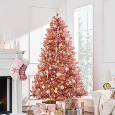 Best Choice Products Prelit Artificial Tinsel Christmas Tree Festive Holiday Decoration W/ Stand - Pink In Neutral