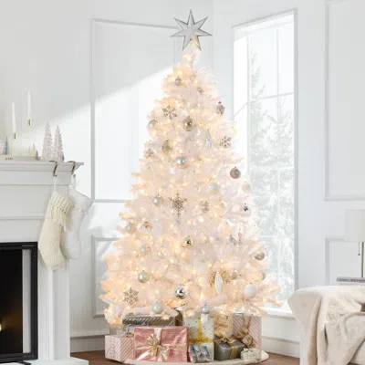 Best Choice Products Prelit Artificial Tinsel Christmas Tree Festive Holiday Decoration W/ Stand - White In Pink