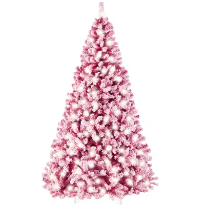 Best Choice Products Prelit Pink Artificial Christmas Tree, Snow Flocked Fir Holiday Decoration In Gray
