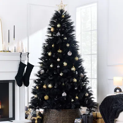 Best Choice Products Premium Artificial Black Pampas Christmas Tree Holiday Décor W/ Foldable Metal Base In Pink