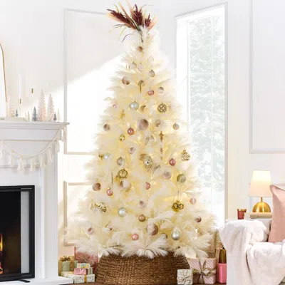 Best Choice Products Premium Artificial Ivory Pampas Christmas Tree Holiday Décor W/ Foldable Metal Base In Neutral