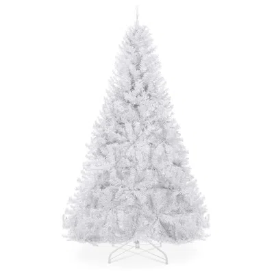 Best Choice Products Premium White Hinged Artificial Christmas Pine Tree W/ Branch Tips, Metal Base
