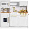 Best Choice Products Pretend Play Kitchen With Espresso Machine - White With Herringbone