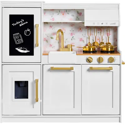 Best Choice Products Pretend Play Kitchen With Framed Chalkboard In White