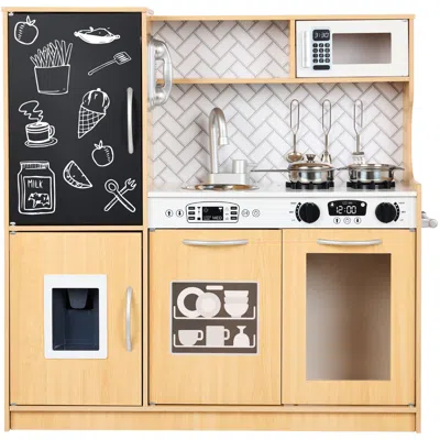 Best Choice Products Pretend Play Kitchen Wooden Toy Set For Kids W/ Telephone, Utensils, Oven, Microwave In Brown