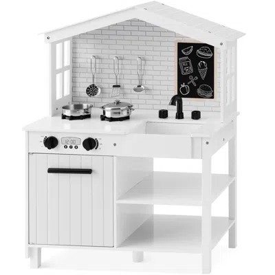 Best Choice Products Pretend Play Wooden Farmhouse Kitchen Set W/ Storage, Clicking Knobs, 5 Accessories In White