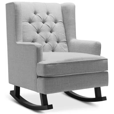 Best Choice Products Rocking Accent Chair, Tufted Upholstered Wingback For Home, Nursery W/ Wood Frame In Gray