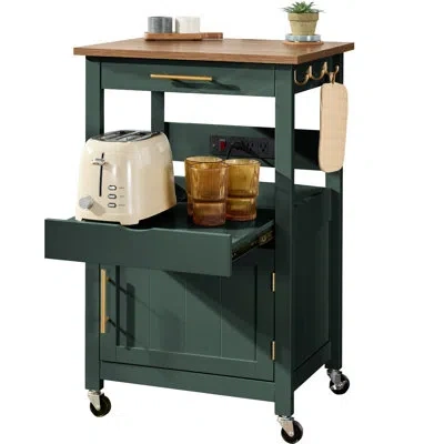Best Choice Products Rolling Kitchen Island Cart, Cabinet W/ Drawer, Sliding Tray, Outlet, Wheels, Hooks In Forest Green