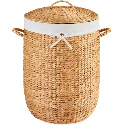 Best Choice Products Round Laundry Hamper W/ Lid, Handwoven Laundry Basket W/ Handles & Removable Liner In Brown