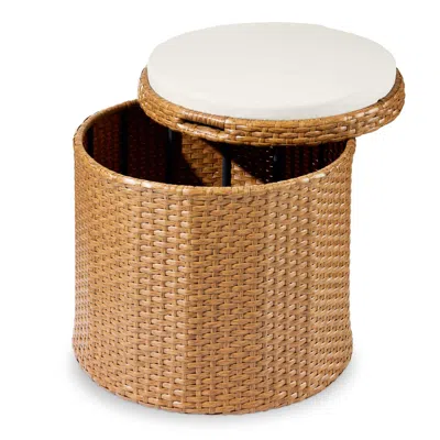 Best Choice Products Round Wicker Ottoman, Multipurpose Furniture W/ Removable Cushion, Steel Frame In Brown