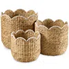 Best Choice Products Scalloped 3pc Water Hyacinth Nesting Baskets - Natural W/ White Trim In Brown