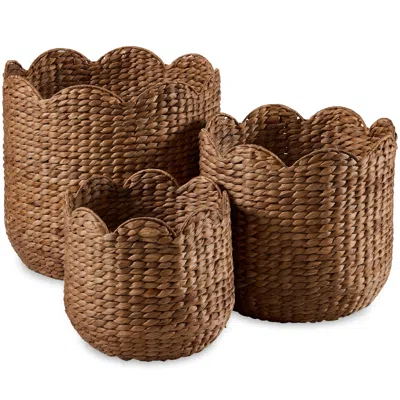 Best Choice Products Scalloped 3pc Water Hyacinth Nesting Baskets- Chestnut In Multi