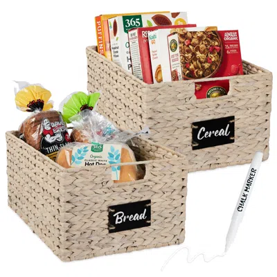 Best Choice Products Set Of 2 16in Woven Water Hyacinth Pantry Baskets W/ Chalkboard Label, Chalk Marker In Pattern