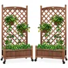 Best Choice Products Set Of 2 48in Wood Planter Box & Diamond Lattice Trellis, W/ Drainage, Optional Wheels - Walnut