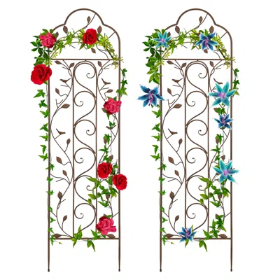 Best Choice Products Set Of 2 60x15in Iron Arched Garden Trellis Fence Panel W/ Branches, Birds For Climbing Plants In Gray